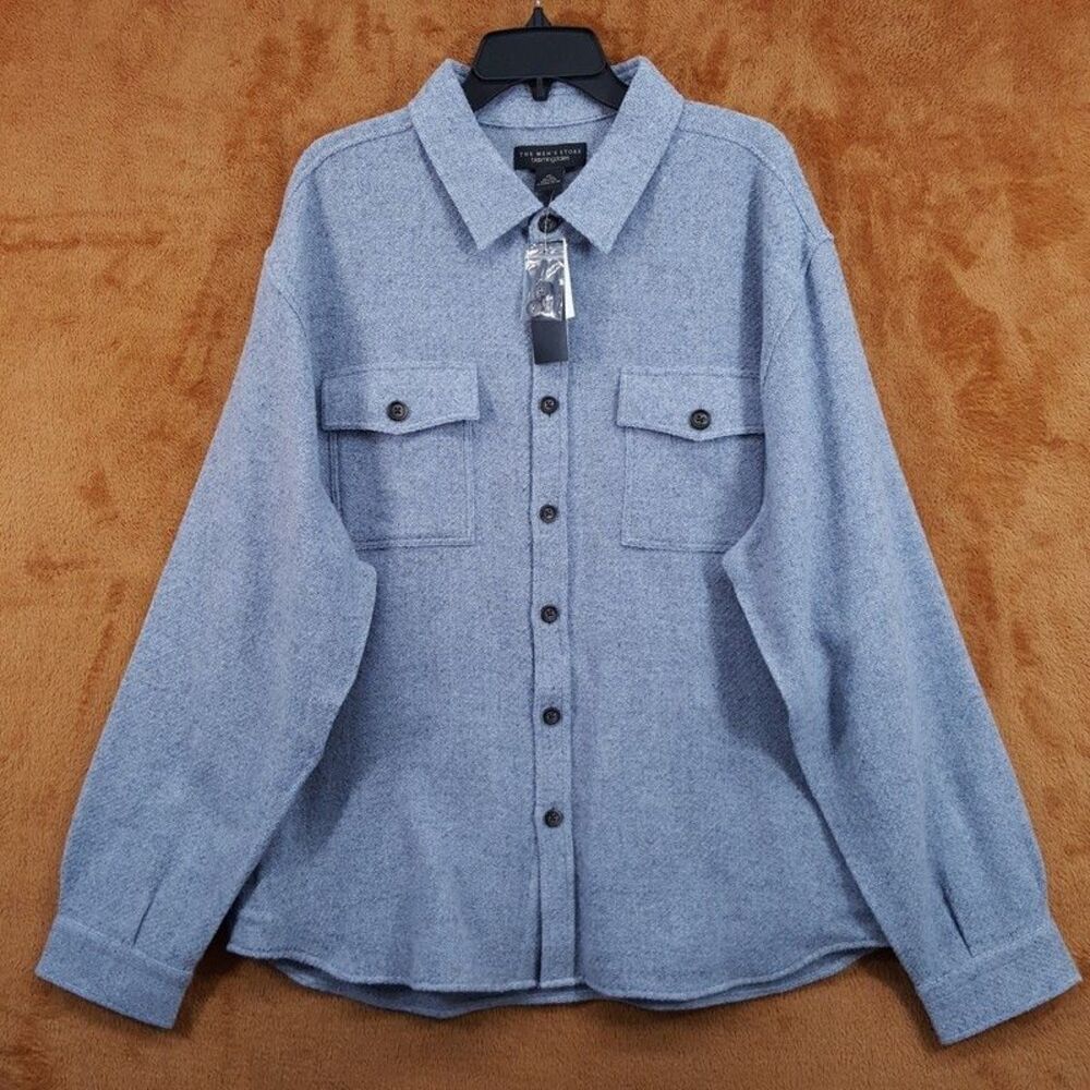 BLOOMINGDALES Jacket Mens XL Blue Gray Button Up Overshirt 100% Wool $248